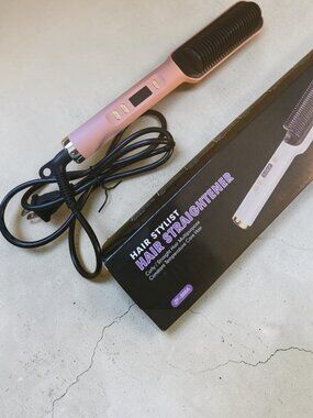 2‑in‑1 Hair Straightener & Curling Iron Brush